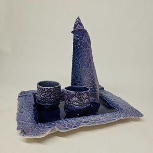 OOAK Dorothy Steele Studio Art Pottery Handmade Clay Sake Set of 4 Signed